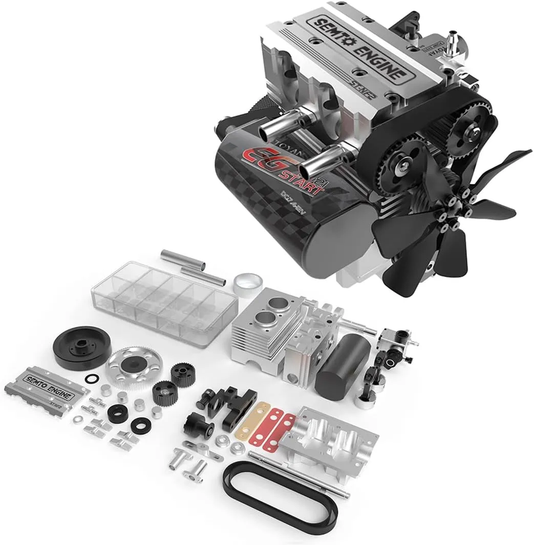 Engine Model Kit$ 7.0cc Mini Inline Double-Cylinder Four-Stroke Air-Cooled Nitro Metal postulate Interal Combustion Engine Gift for Tech Enthusiasts DIY Experiment ST-NF2 