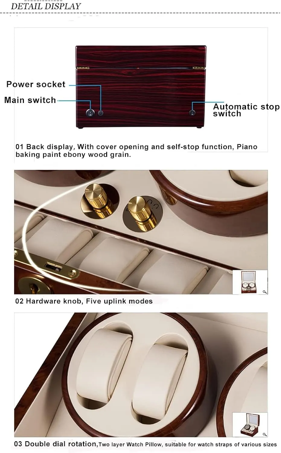 Extra Storages genetic Luxury Mechanical Watch Storage Case with Quiet Motor Self Winding Watch Rotator Box (K A) Large Capacity Automatic Watch Winder for 4 Watches 6 