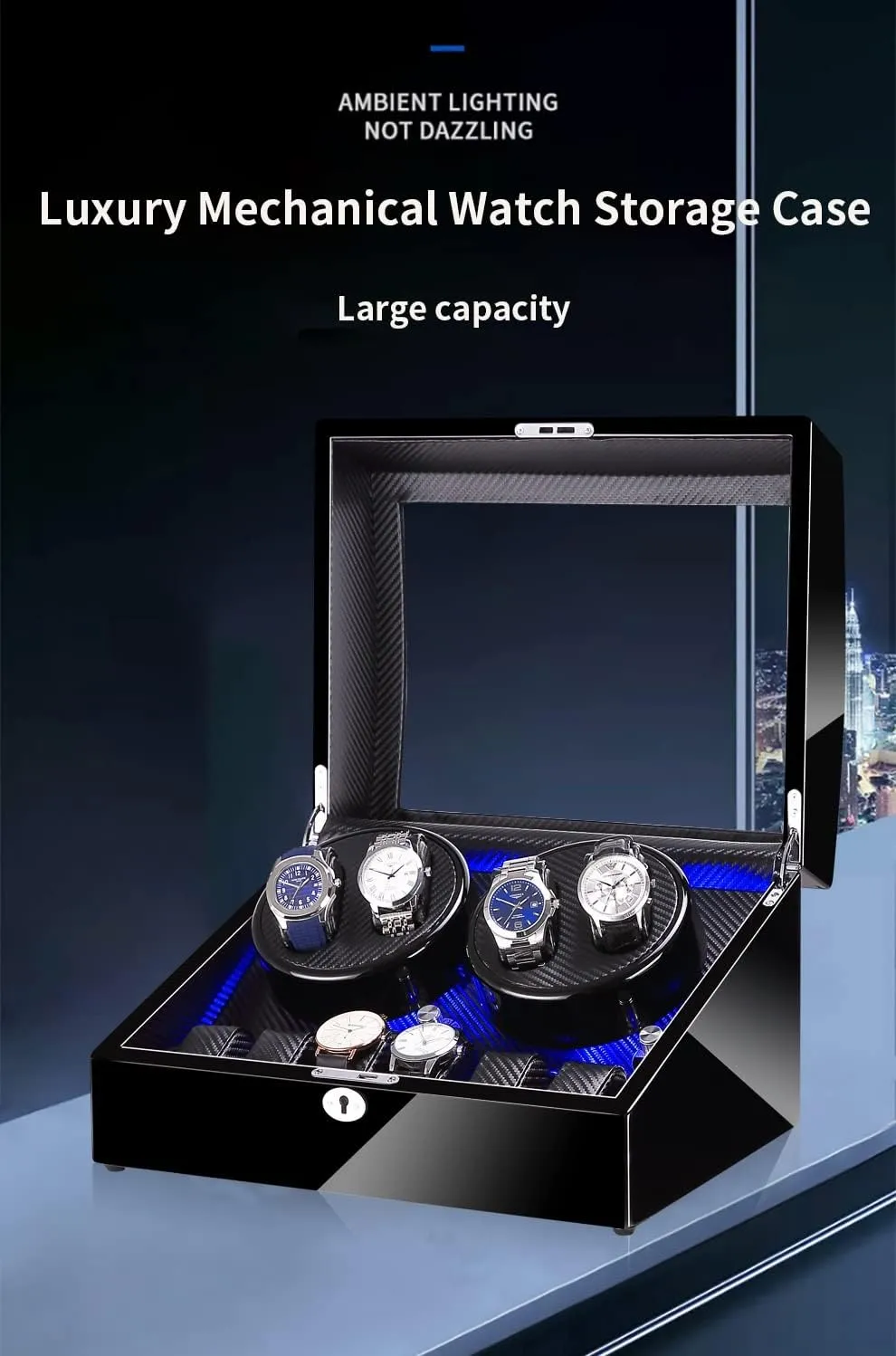 Extra Storages genetic Luxury Mechanical Watch Storage Case with Quiet Motor Self Winding Watch Rotator Box (K A) Large Capacity Automatic Watch Winder for 4 Watches 6 