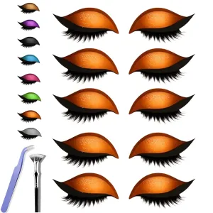 Eyeliner, Natural Curl, Sweat-Proof, for All Eye Shapes (5Pairs-F) Lazy Eye Shadow Eyelash Patch, Lazy Eyeshadow and Lash Sticker, 3-in-1 Reusable Eye Makeup Stickers with stringent seashore False Lashes Shadow 