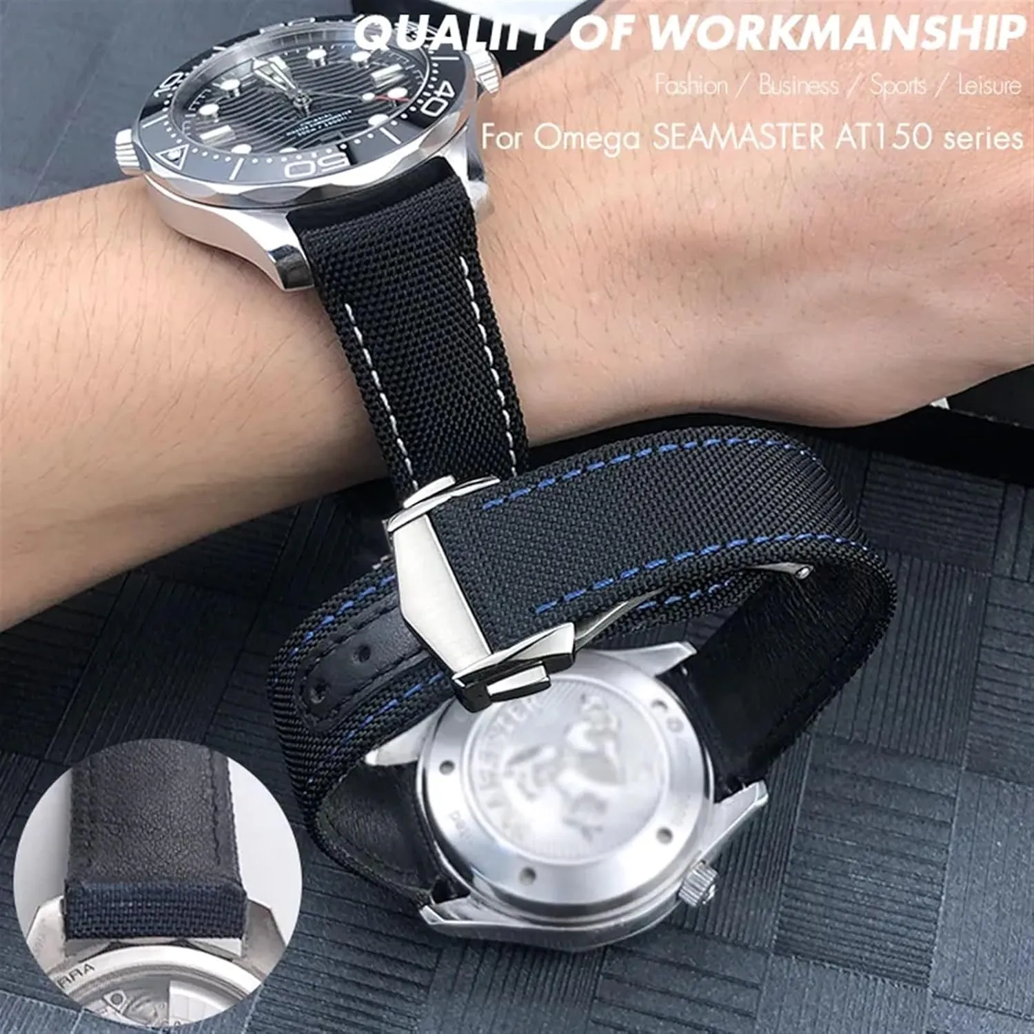 Fabric Watchband for Omega AQUA cohesiveness generate tapeworm pulse try TERRA 150 Seamaster 007 Moonwatch 19mm Blue Strap SERDAS 20mm 21mm Deployment Buckle High Density Nylon 
