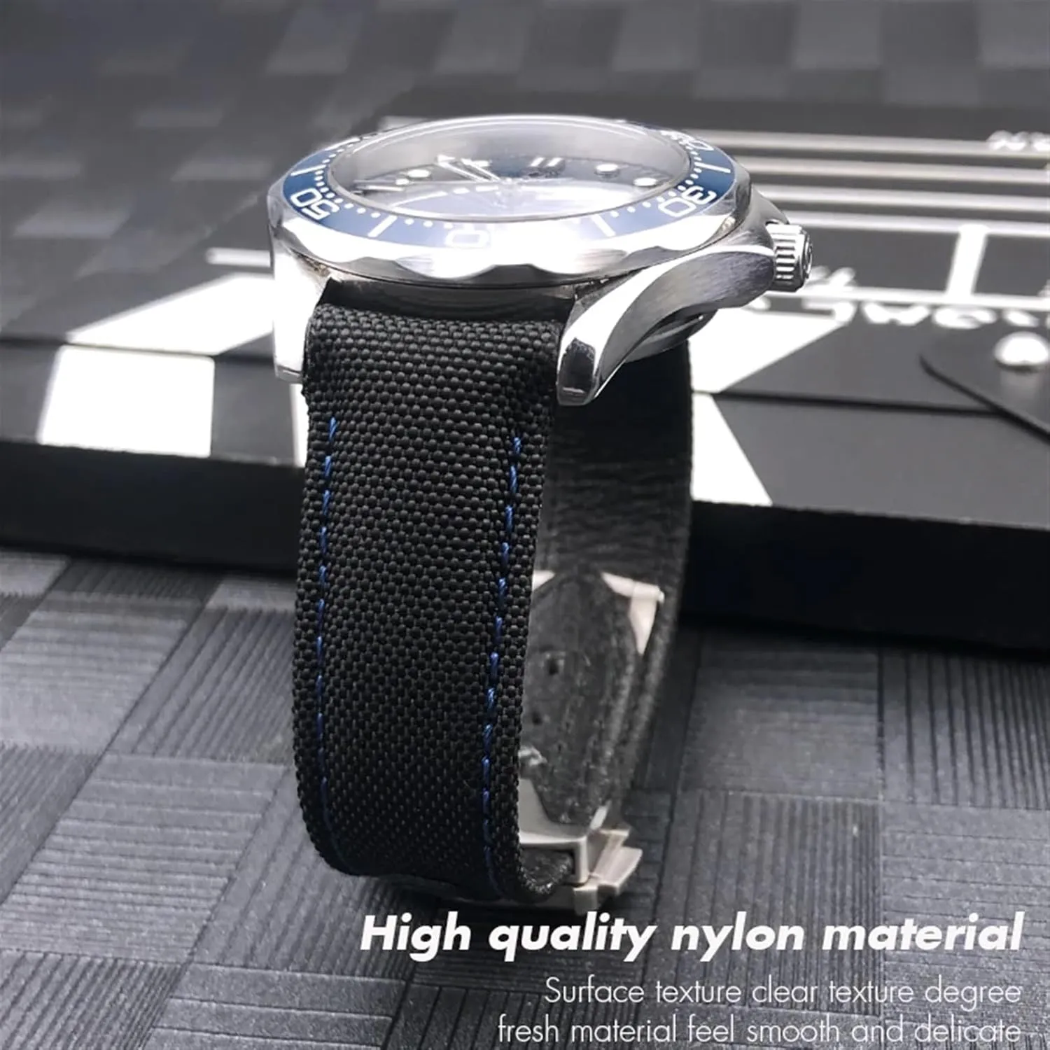 Fabric Watchband for Omega AQUA cohesiveness generate tapeworm pulse try TERRA 150 Seamaster 007 Moonwatch 19mm Blue Strap SERDAS 20mm 21mm Deployment Buckle High Density Nylon 