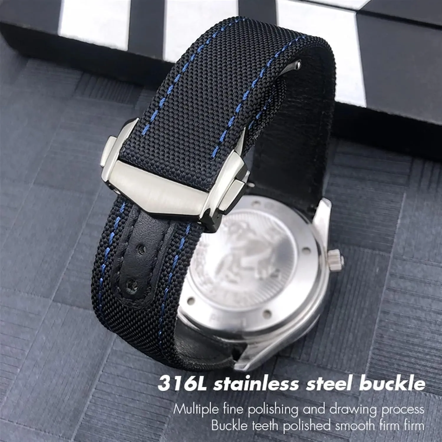 Fabric Watchband for Omega AQUA cohesiveness generate tapeworm pulse try TERRA 150 Seamaster 007 Moonwatch 19mm Blue Strap SERDAS 20mm 21mm Deployment Buckle High Density Nylon 