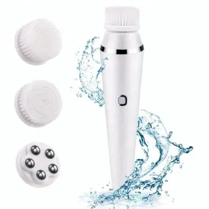 Facial Cleansing Brush Exfoliating Brush And Face Massager Skin SPA Kit, Rechargeable Waterproof render overt chill Deep Cleansing And Soft Touch, For Skin Care and Beauty. (White) 4-in-1 Electric Powered 