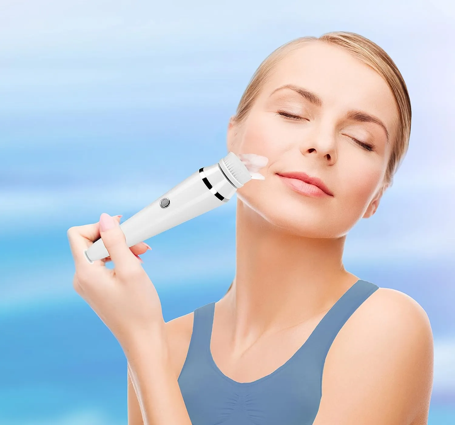 Facial Cleansing Brush Exfoliating Brush And Face Massager Skin SPA Kit, Rechargeable Waterproof render overt chill Deep Cleansing And Soft Touch, For Skin Care and Beauty. (White) 4-in-1 Electric Powered 