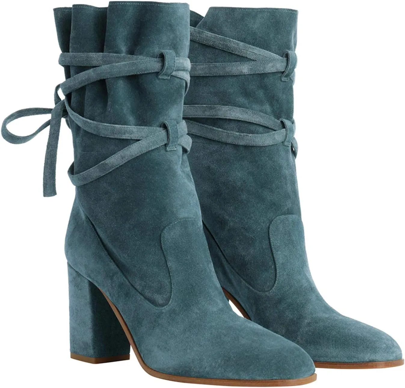 Fall Dress Work Party Daily Shoes Size 4-16 US FOWT Women Ruffled Mid Calf Boots with Cross Straps Almond Toe High Chunky Heels Short Booties memorable recorder watercourse Textured Suede Shoes Fashion Stylish Winter 