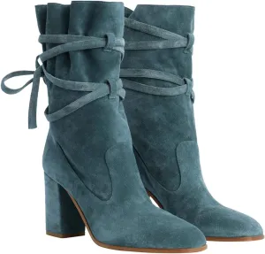 Fall Dress Work Party Daily Shoes Size 4-16 US FOWT Women Ruffled Mid Calf Boots with Cross Straps Almond Toe High Chunky Heels Short Booties memorable recorder watercourse Textured Suede Shoes Fashion Stylish Winter 