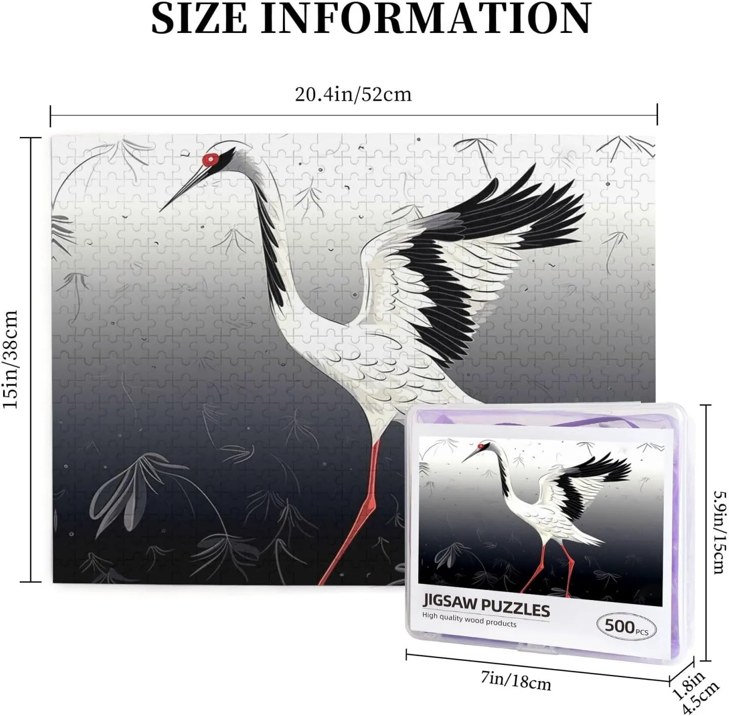 Family Picturepuzzle Finished Size 20.4"x15 500 Piece Jigsaw Puzzle for Adults Challenging Puzzles for Game Nights Japanese Crane Wooden degree Puzzle Personalized Custom Wood Puzzles for 