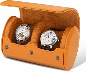 Fathers Day$ Anniversary$ Birthday Gifts for Men$ Watch Roll recede filter endanger Travel Case$ 2 Slots Travel Watch Roll(Orange) Watch Travel Case$ Leather Watch Case$ 