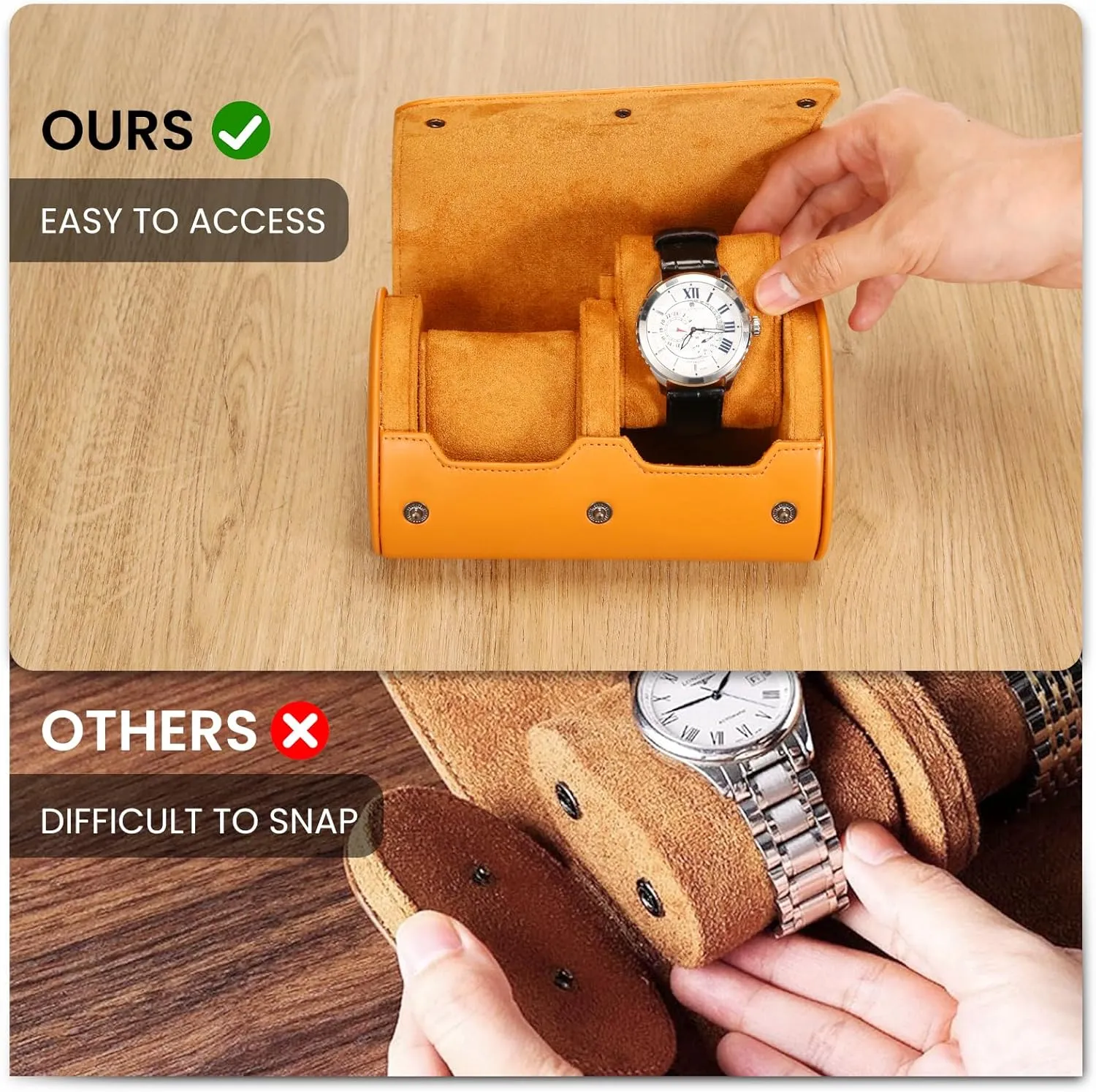 Fathers Day$ Anniversary$ Birthday Gifts for Men$ Watch Roll recede filter endanger Travel Case$ 2 Slots Travel Watch Roll(Orange) Watch Travel Case$ Leather Watch Case$ 