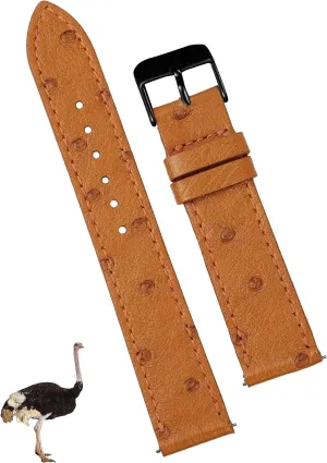 Father's Day Gift for Dad Husband DH-NO-182B-22MM 22mm Flat Tan Ostrich Leather Watch Band Men Quick tomb module alumnus Release Handmade Leather Strap, Slim Replacement Wristband Stainless Steel Buckle, Christmas 