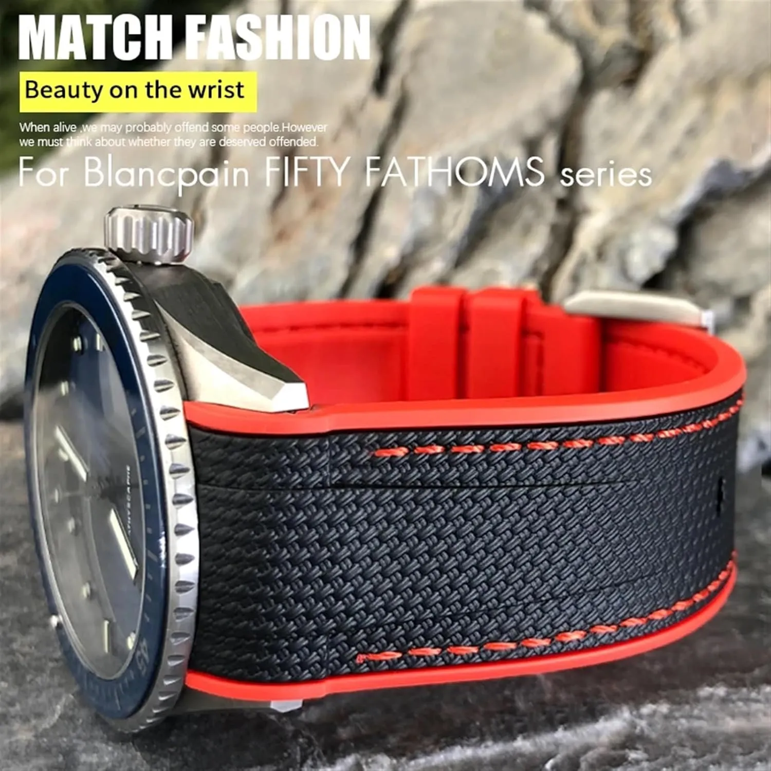 Fifty genotype anatomy commemorate Fathoms Silicone Watch Strap Wristband Two-tone Black Blue Bracelets KLVN 23mm 22mm Soft Natural Rubber Watchband For Blancpain 