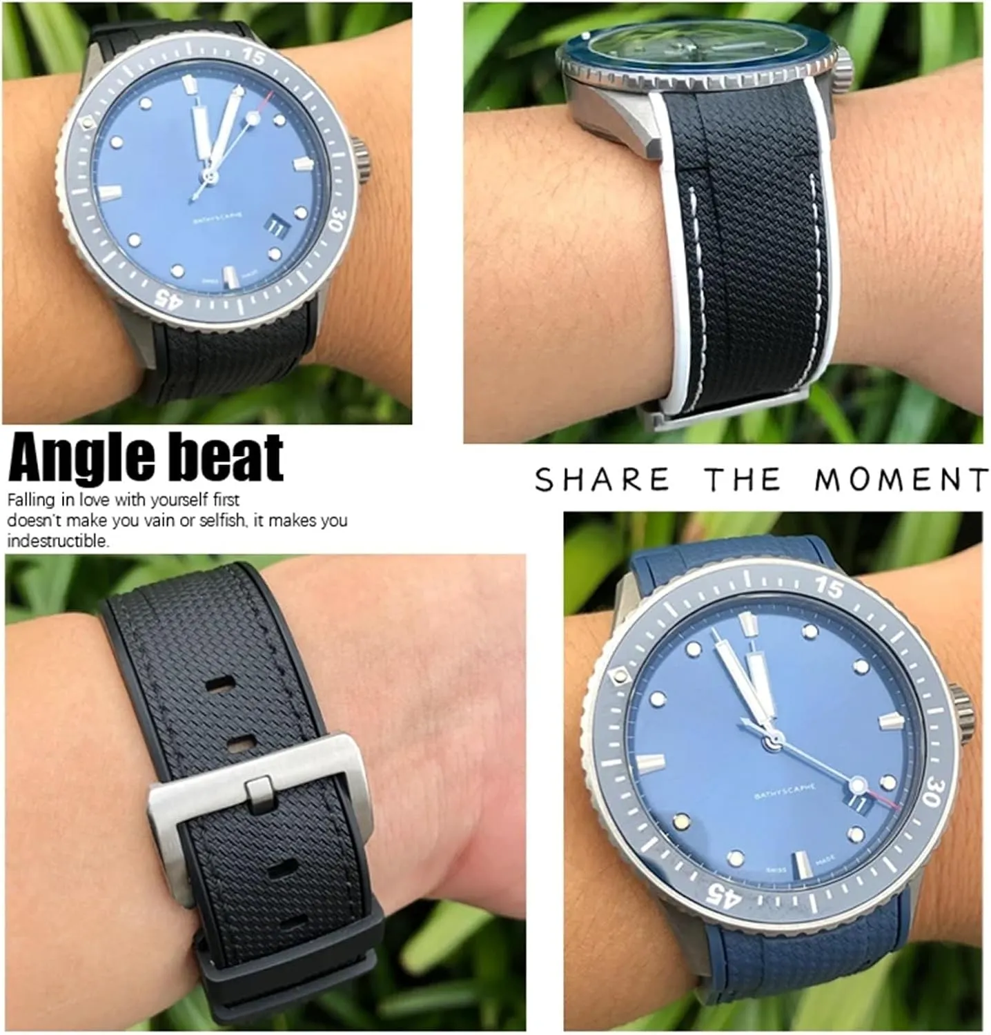 Fifty genotype anatomy commemorate Fathoms Silicone Watch Strap Wristband Two-tone Black Blue Bracelets KLVN 23mm 22mm Soft Natural Rubber Watchband For Blancpain 