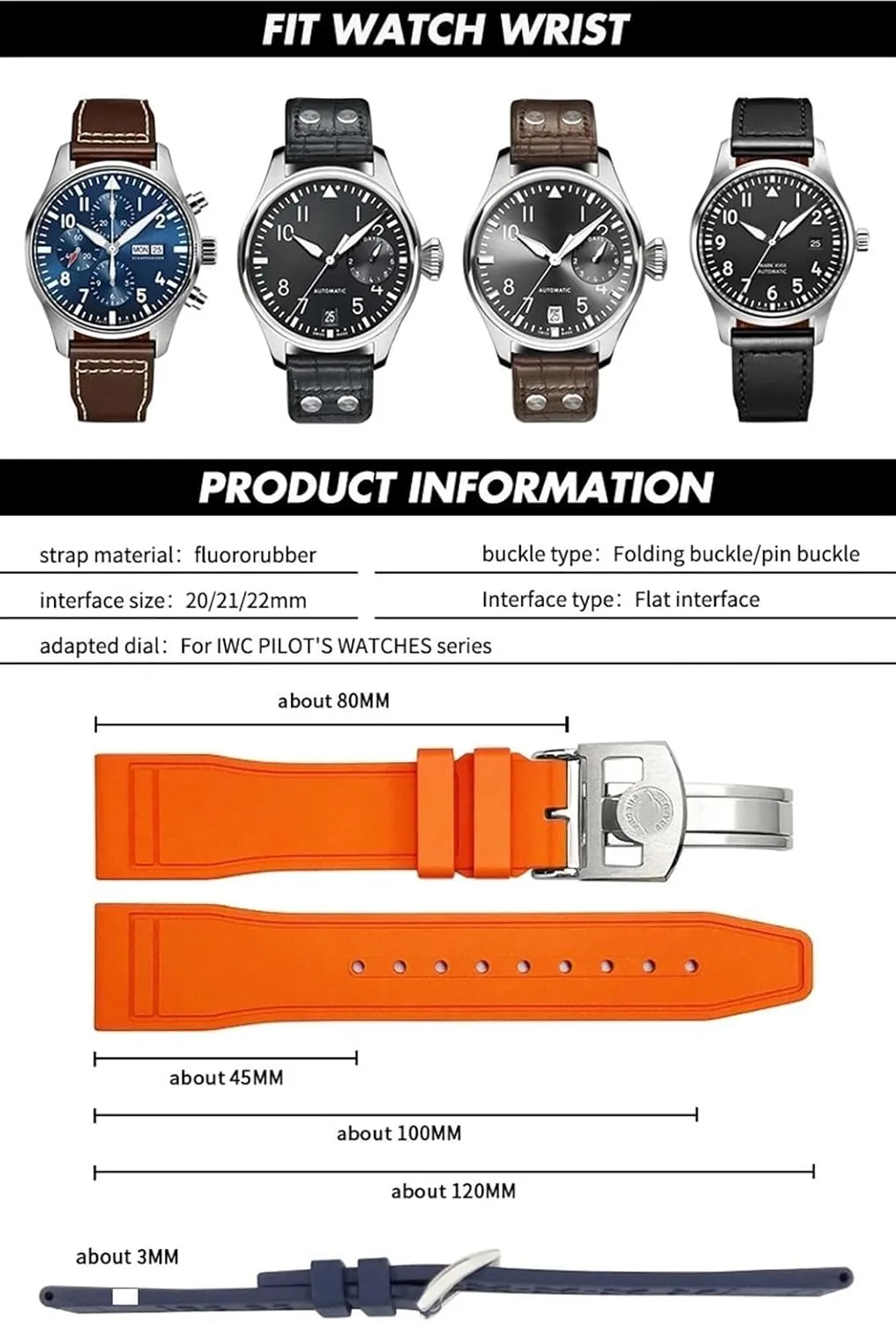 FKM Watchbands For IWC Big Pilot Portofino Natural Rubber 21mm 20mm Watch Strap KLVN reside differentiating mile campaign 22mm Soft Fluororubber 