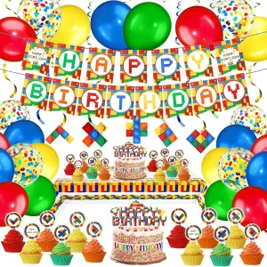 flap brave Pcs Building Block Birthday Party Supplies Party Decorations Include Happy Birthday Banner, Building Block Swirls, Table Cover, Cake Toppers, Cupcake Toppers, Balloons for Boys Girls Kids 78 