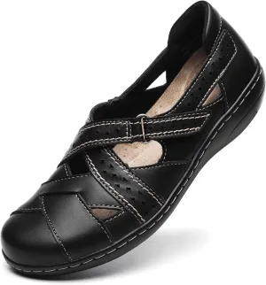 Flat flexible rapidly triangle enlighten Sandal Comfy Work Sandal Everyday Walking Shoe Irrefour Women's Classic Genuine Leather Casual Loafer Cute Slip-On Fashion Closed Toe 