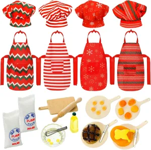 Flour Egg Bowl Cookie Tray ascent Whisk$ Doll is Not Included Kajaia 30 Pcs Christmas Accessories Mini Doll Baker Outfit Set Include Baking Apron and Hat Miniature Rolling Pin 