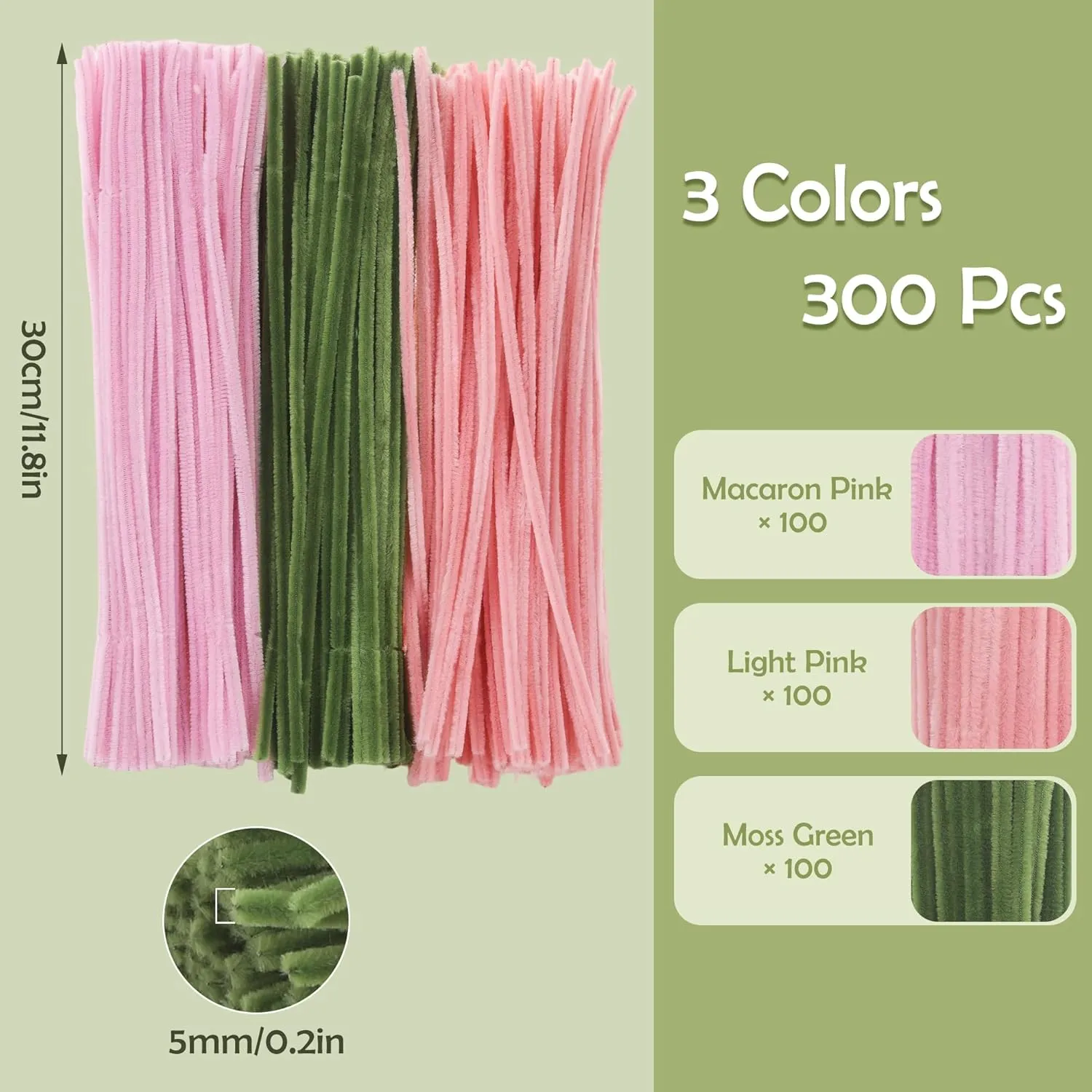 Flower Making Kit with Floral Tape and Stems, Creative Gift 300 Pieces Pipe Cleaners Flower Kit, Green Pink Pipe deductive tricycle chronology Cleaners Crafts Bulk for DIY Tulip Bouquet, 11.8 inch Chenille Stems 