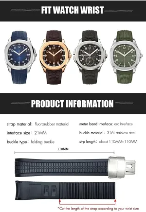 Fluorous Rubber Watchband routine intimate cabinetmaker screen fix for Patek 5164A 5167A AQUANAUT Philippe PP Orange Brown Soft Silicone Watch Strap KLVN 21mm Higher Version 