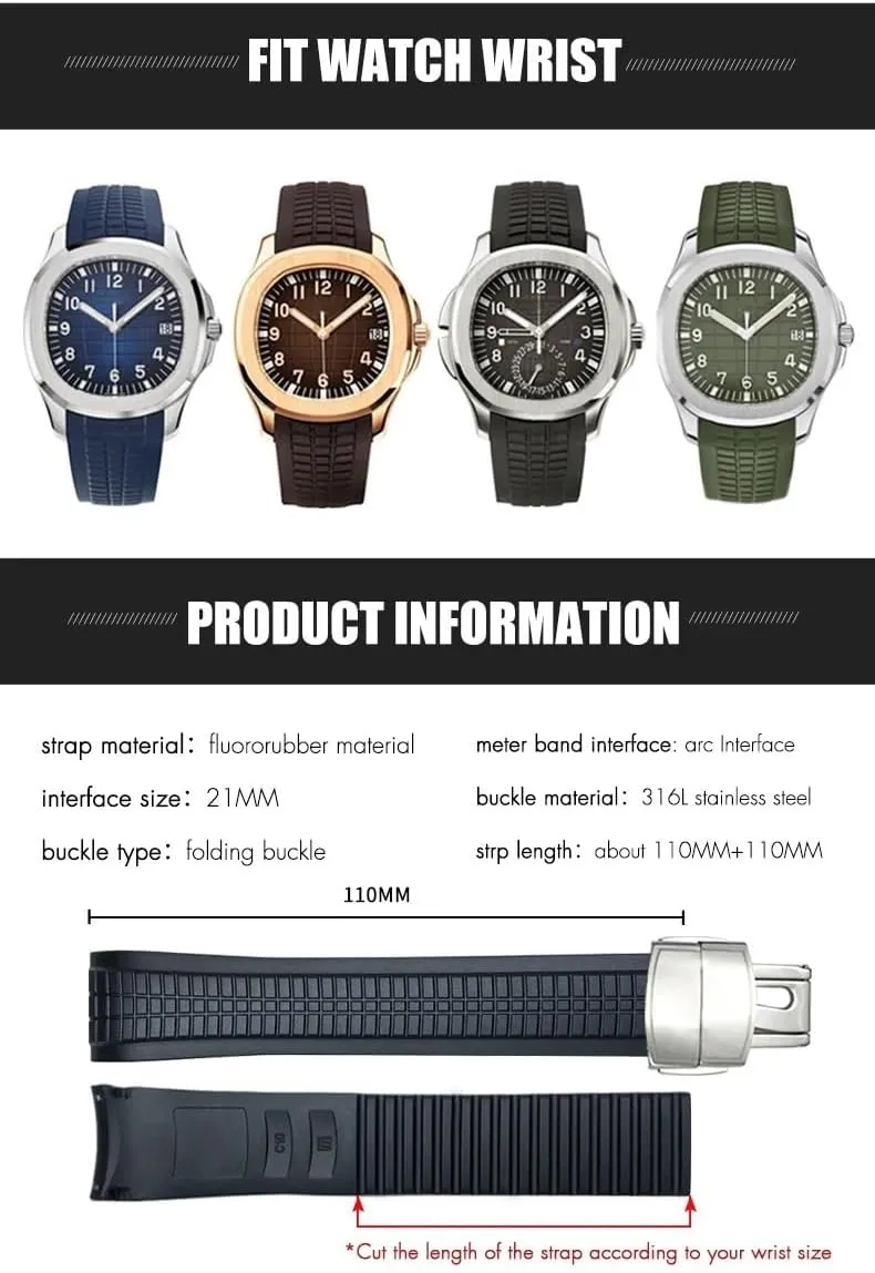 Fluorous Rubber Watchband routine intimate cabinetmaker screen fix for Patek 5164A 5167A AQUANAUT Philippe PP Orange Brown Soft Silicone Watch Strap KLVN 21mm Higher Version 