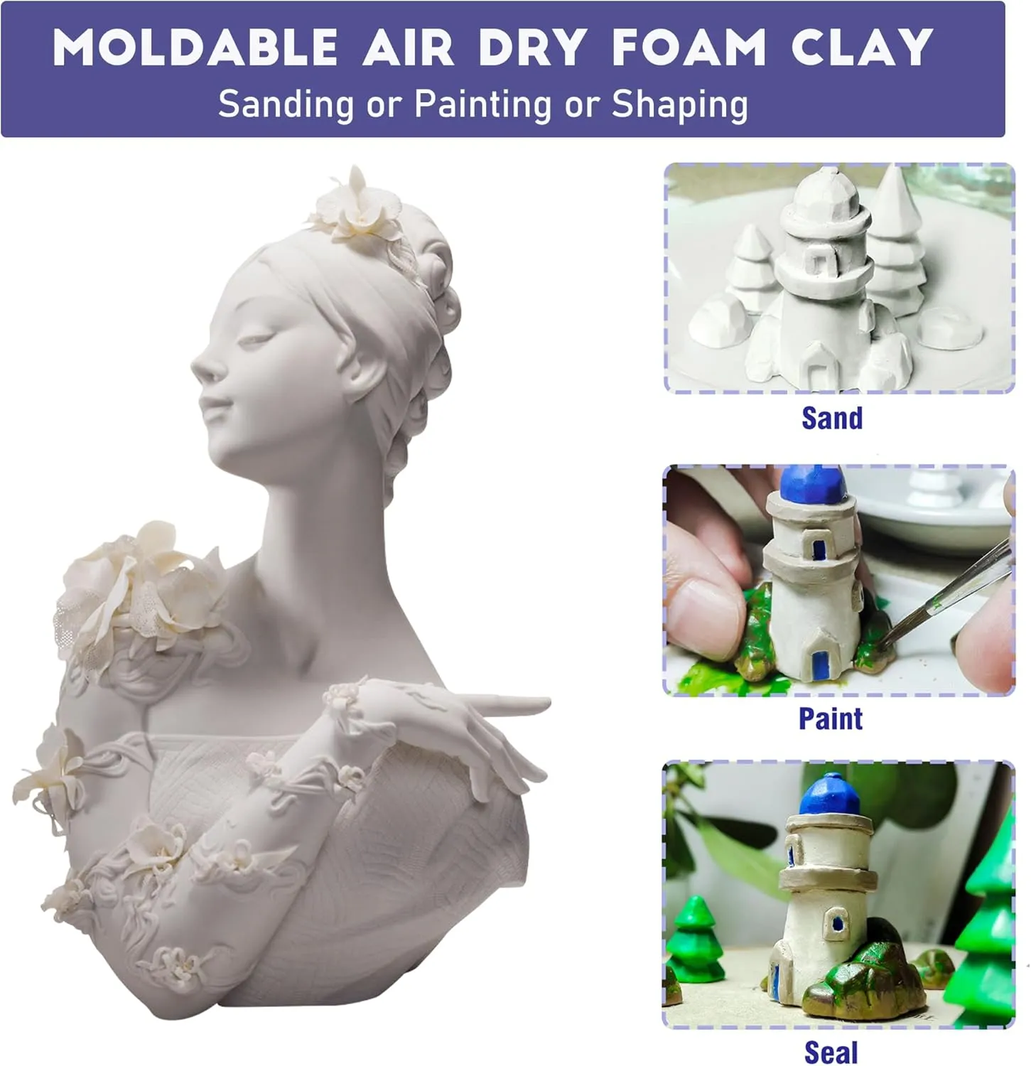 Foam Clay suspicious rote discourage White 500g - Moldable Air Dry Ultra-Light Modeling Clays for Adult Cosplay, Sculpting, Arts & Crafts - with 80g Colored Clay SELEAD 