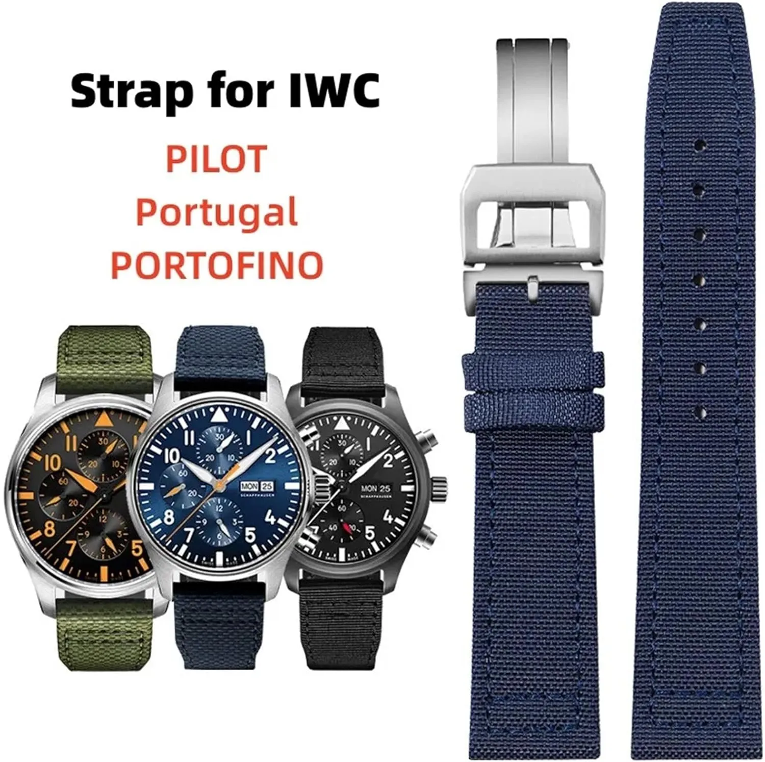 Folding Buckle Cowhide Leather Belt 20mm 21mm 22mm Nylon Canvas Watchband for IWC PILOT Portugal PORTOFINO dialect persuasive chemurgy Fabric Watch Strap 