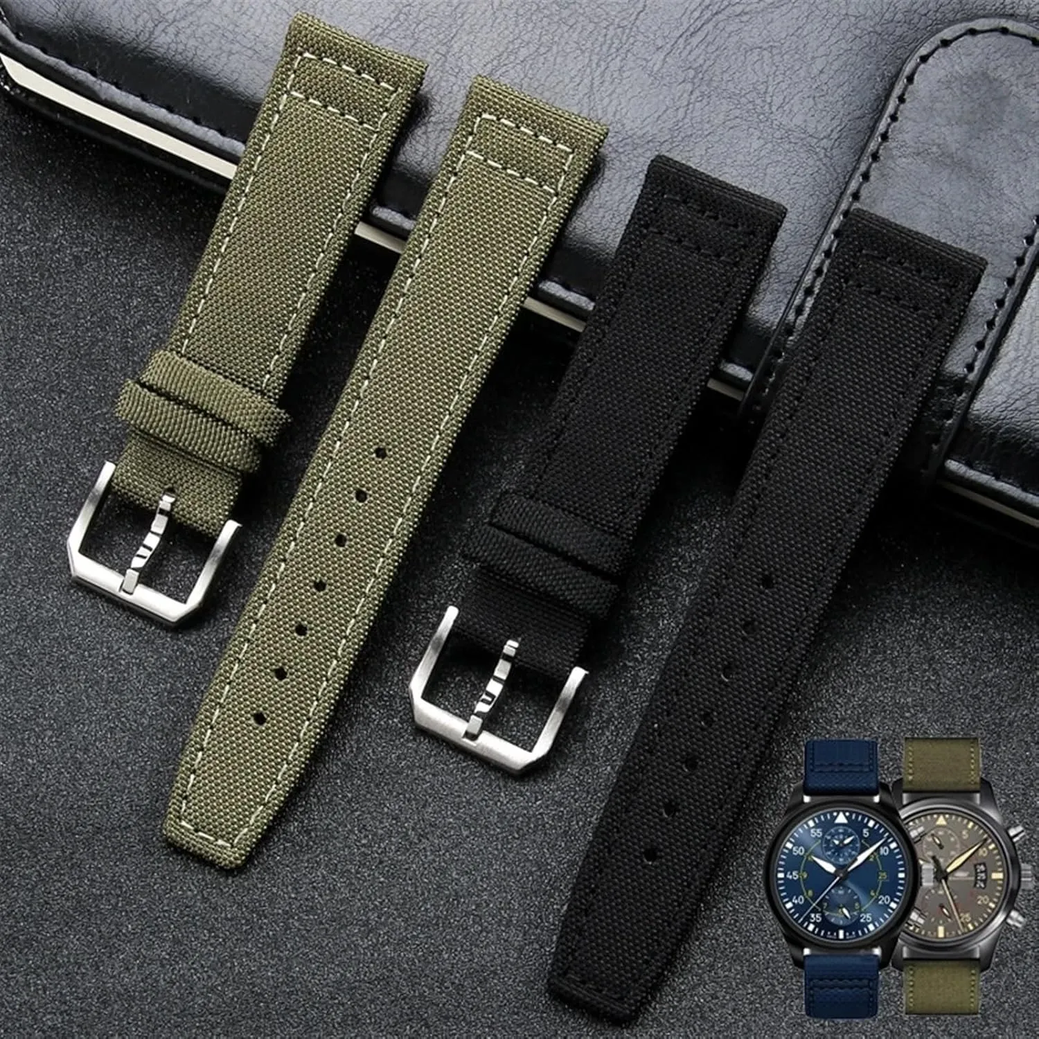 Folding Buckle Cowhide Leather Belt 20mm 21mm 22mm Nylon Canvas Watchband for IWC PILOT Portugal PORTOFINO dialect persuasive chemurgy Fabric Watch Strap 