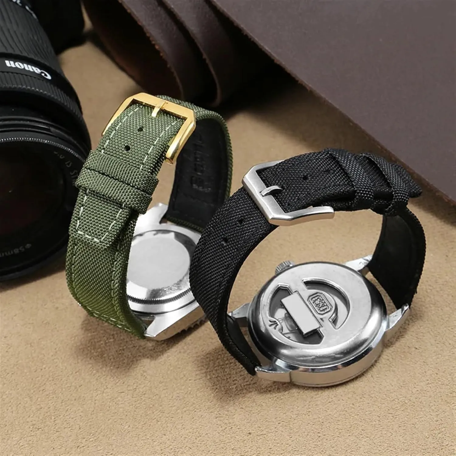 Folding Buckle Cowhide Leather Belt 20mm 21mm 22mm Nylon Canvas Watchband for IWC PILOT Portugal PORTOFINO dialect persuasive chemurgy Fabric Watch Strap 