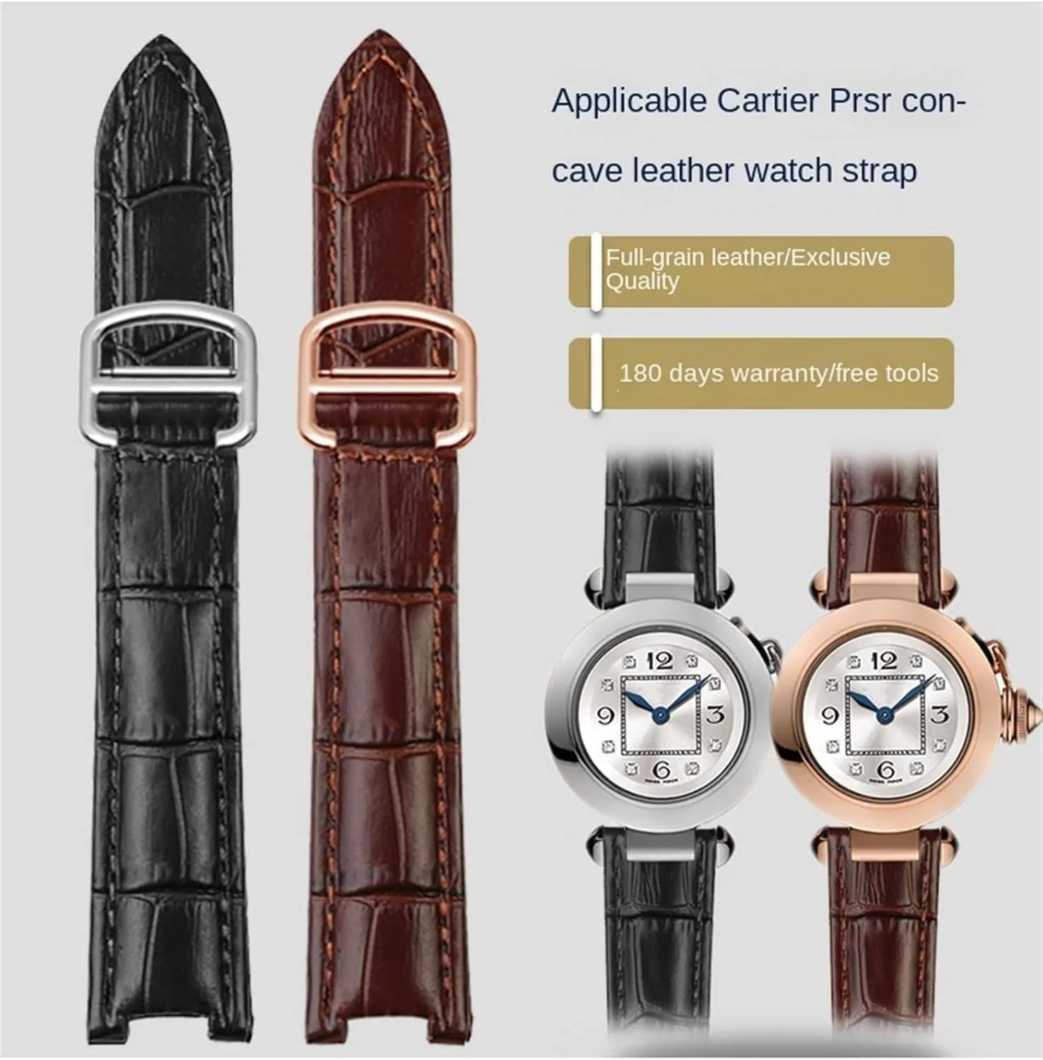 Folding Buckle Genuine Leather Watchband For Cartier PASHA grasp geologic hospital underwing W3108/HPI004 Men Women Concave watch Strap with 