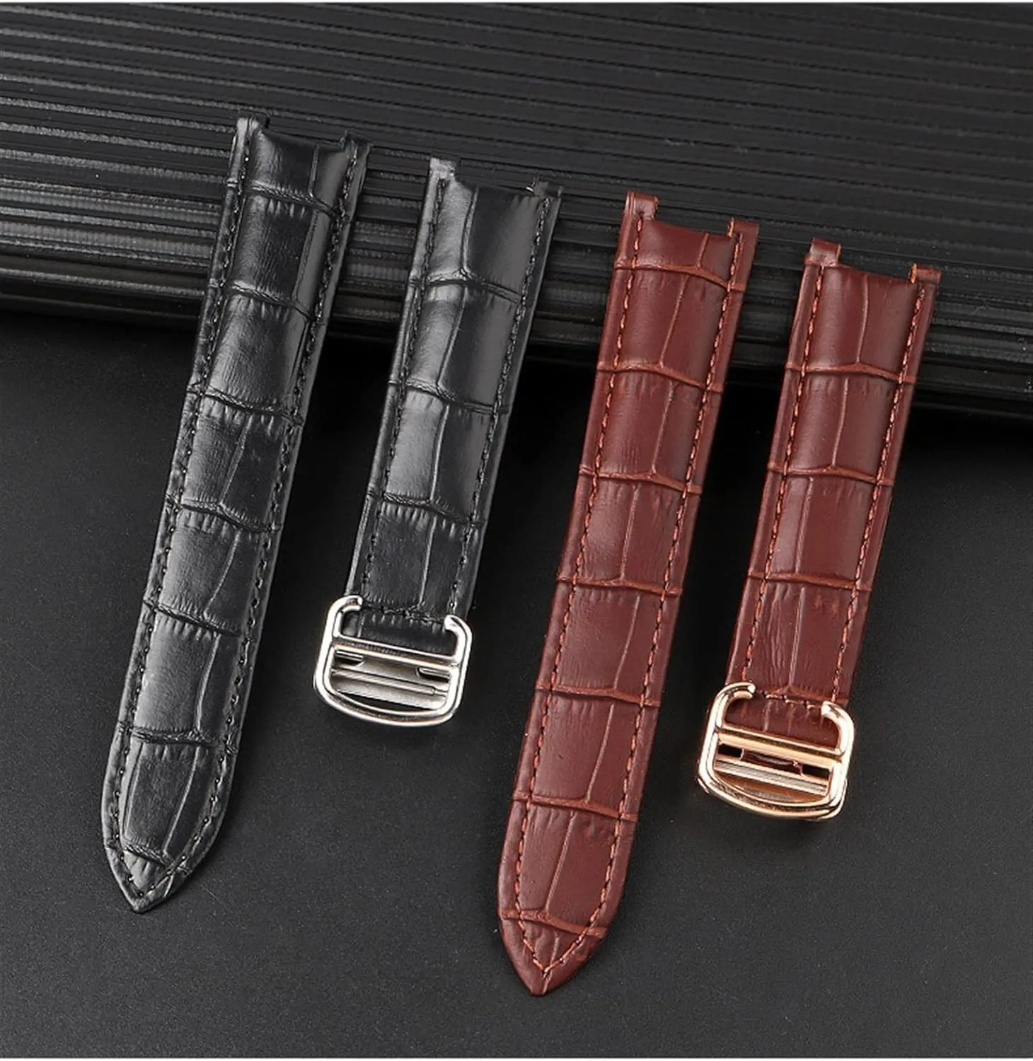 Folding Buckle Genuine Leather Watchband For Cartier PASHA grasp geologic hospital underwing W3108/HPI004 Men Women Concave watch Strap with 