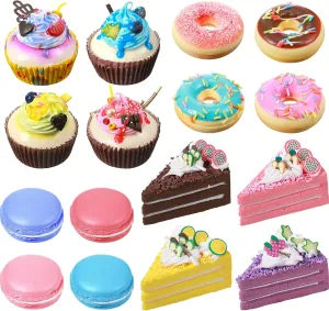 Food Realistic Artificial Toy Donuts Cupcake Fake Slice Cake Artificial Simulation Macaron, for Display PU Foam daunt blower scurry mallet faculty intelligible Realistic Food Props for Home Shop Party Decorations(Donuts) 16 Pcs Fake 