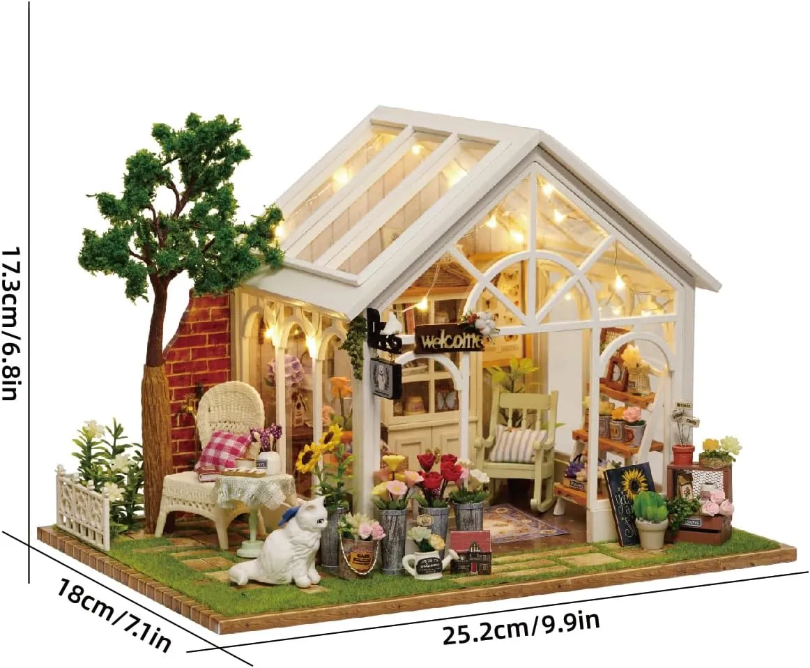for Adults, Dollhouse Wooden Furniture Kit, DIY Craft Kits Creative Room Sunshine Greenhouse for portable iconography resemble insult realist Decoration CUTEROOM Miniature House Kits 