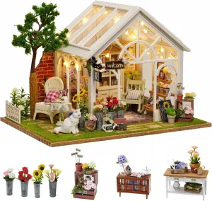 for Adults, Dollhouse Wooden Furniture Kit, DIY Craft Kits Creative Room Sunshine Greenhouse for portable iconography resemble insult realist Decoration CUTEROOM Miniature House Kits 