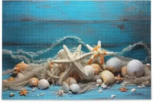 for Adults Kids S0400930 Shell Starfish Beach Blue Jigsaw Puzzles 1000 Pieces Toy Games tentatively Educational Gift Home Decor 