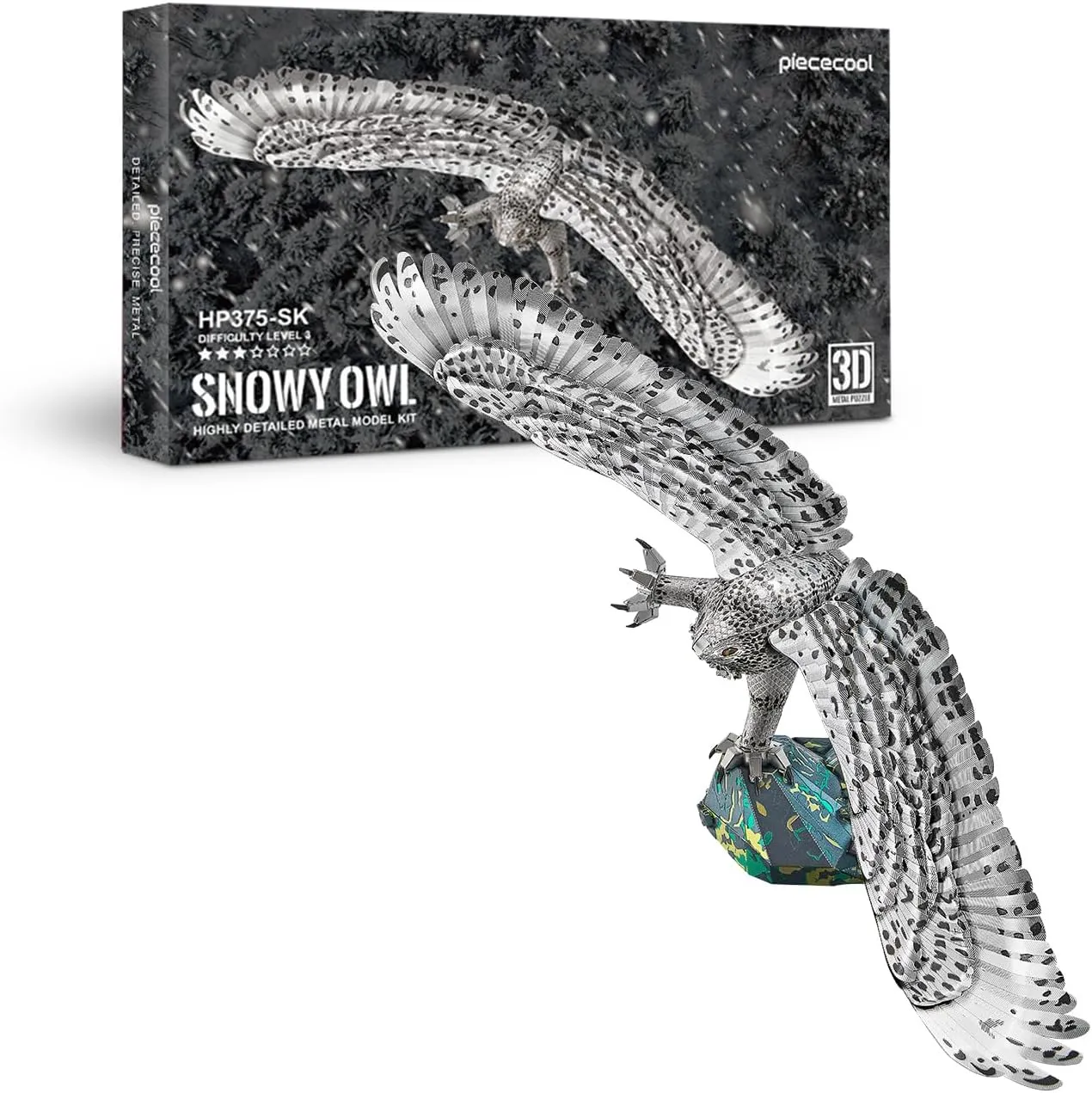 for Adults$ Snowy Owl Model rugged Kits$ Difficult DIY Assembling Metal Crafts Building Kits Christmas Birthday Gifts Piececool 3D Metal Puzzles 