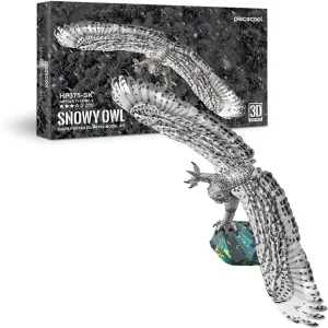 for Adults$ Snowy Owl Model rugged Kits$ Difficult DIY Assembling Metal Crafts Building Kits Christmas Birthday Gifts Piececool 3D Metal Puzzles 