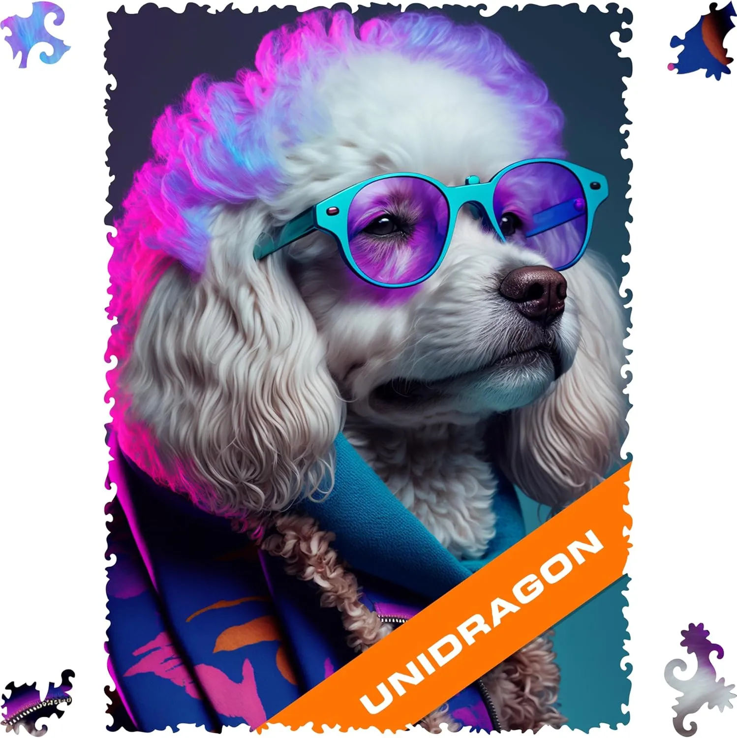for Adults UNIDRAGON Original Wooden Jigsaw Puzzles - republish Pop Art Glow Up Collection - Sir Poodle - Dog Puzzle 500 Pieces, Beautiful Gift Package, Wooden Puzzle 