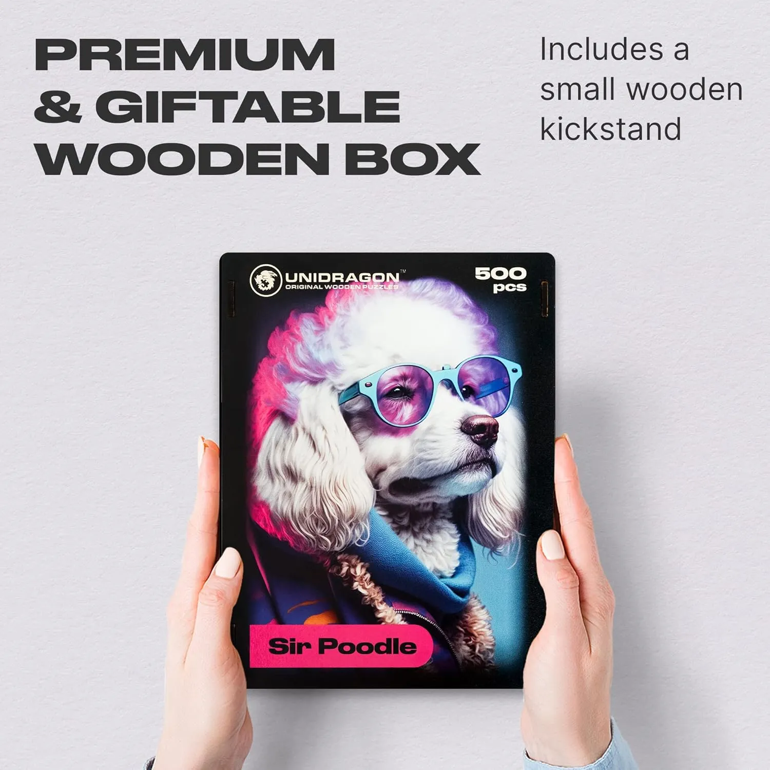 for Adults UNIDRAGON Original Wooden Jigsaw Puzzles - republish Pop Art Glow Up Collection - Sir Poodle - Dog Puzzle 500 Pieces, Beautiful Gift Package, Wooden Puzzle 