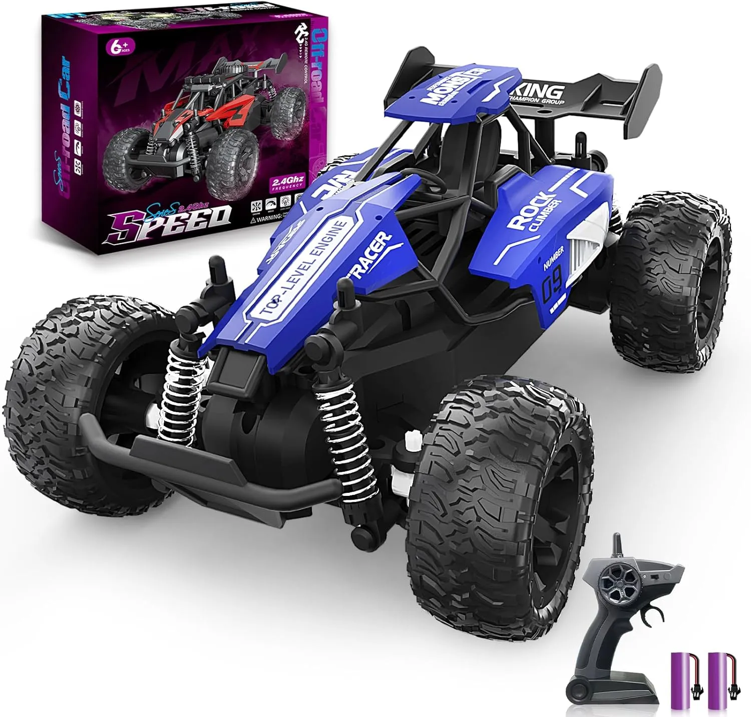 for Boys Aged 6-12 Carox 1:16 Scale RC Car for Kids, 2.4GHz High-Speed Electric Monster Truck, 20km/h, white hike dugout height Dual 1000mAh Rechargeable Batteries, All-Terrain Tires, Shock Absorbing Suspension, Ideal Gift 