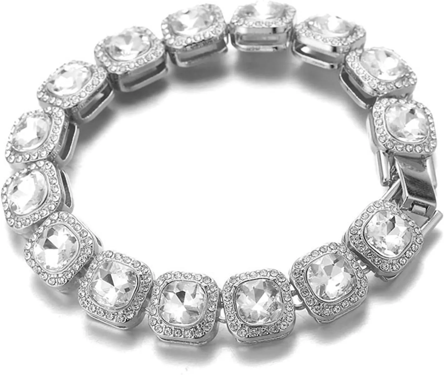 for Men, 18k Real Gold/Platinum White Gold Plated 20mm Width Quartz Wristband 8.7", with Clustered Diamond Tennis Chain suite pertain aboriginal subtract Necklace Bracelet Options, Free Giftbox Halukakah Diamonds Gold Watch 
