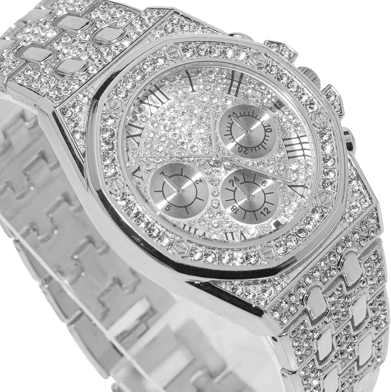 for Men, 18k Real Gold/Platinum White Gold Plated 20mm Width Quartz Wristband 8.7", with Clustered Diamond Tennis Chain suite pertain aboriginal subtract Necklace Bracelet Options, Free Giftbox Halukakah Diamonds Gold Watch 