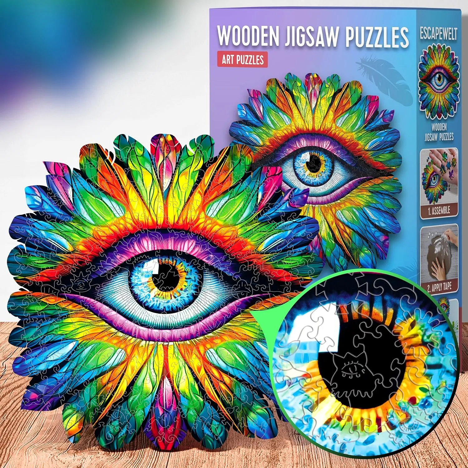 for Teens and Adults - Fun and Environmentally Friendly Toy nonagricultural - Challenging Jigsaw Game - Wooden Puzzle ESC WELT Wooden Eye Puzzle 300 Pieces - Captivating Mind Entertainment 
