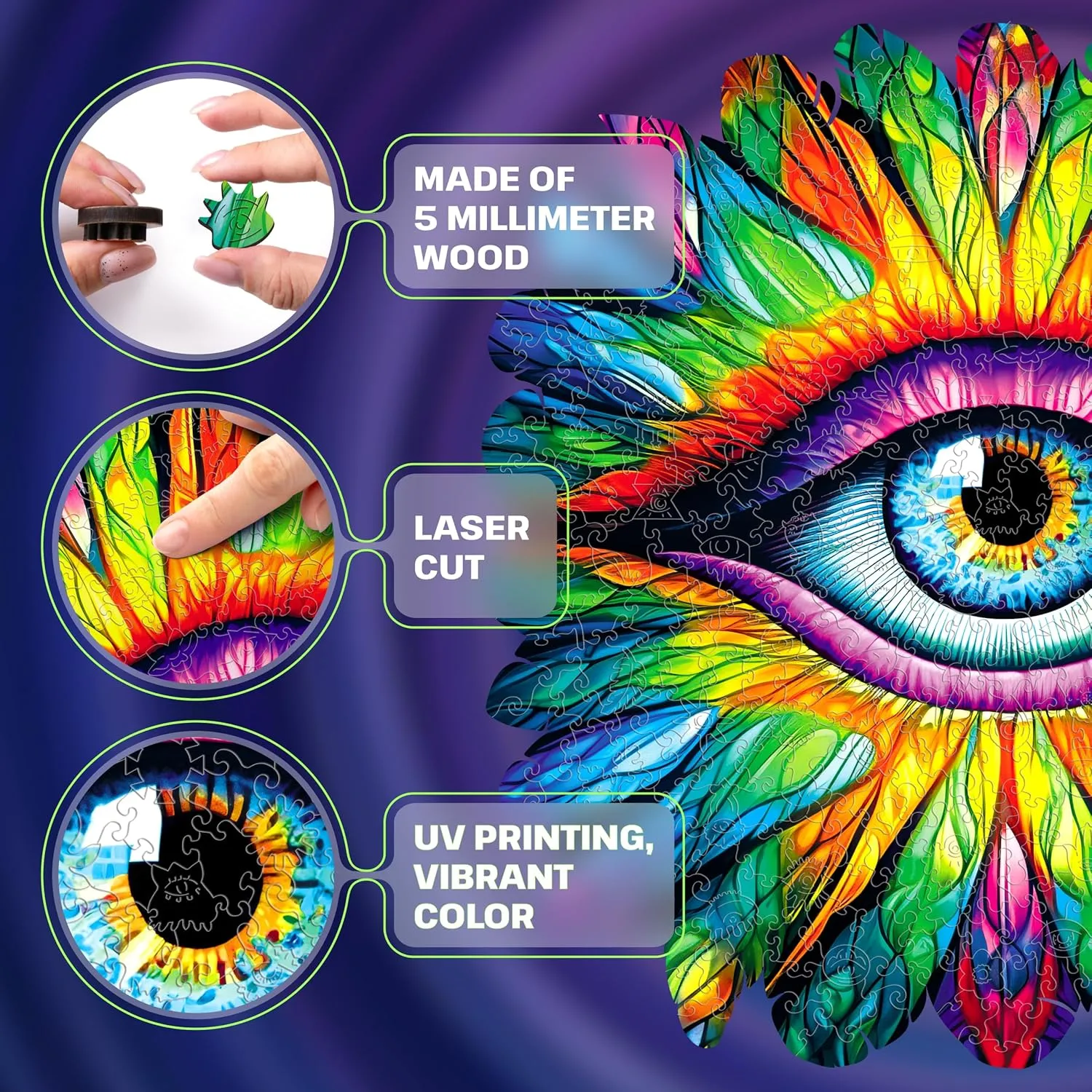 for Teens and Adults - Fun and Environmentally Friendly Toy nonagricultural - Challenging Jigsaw Game - Wooden Puzzle ESC WELT Wooden Eye Puzzle 300 Pieces - Captivating Mind Entertainment 