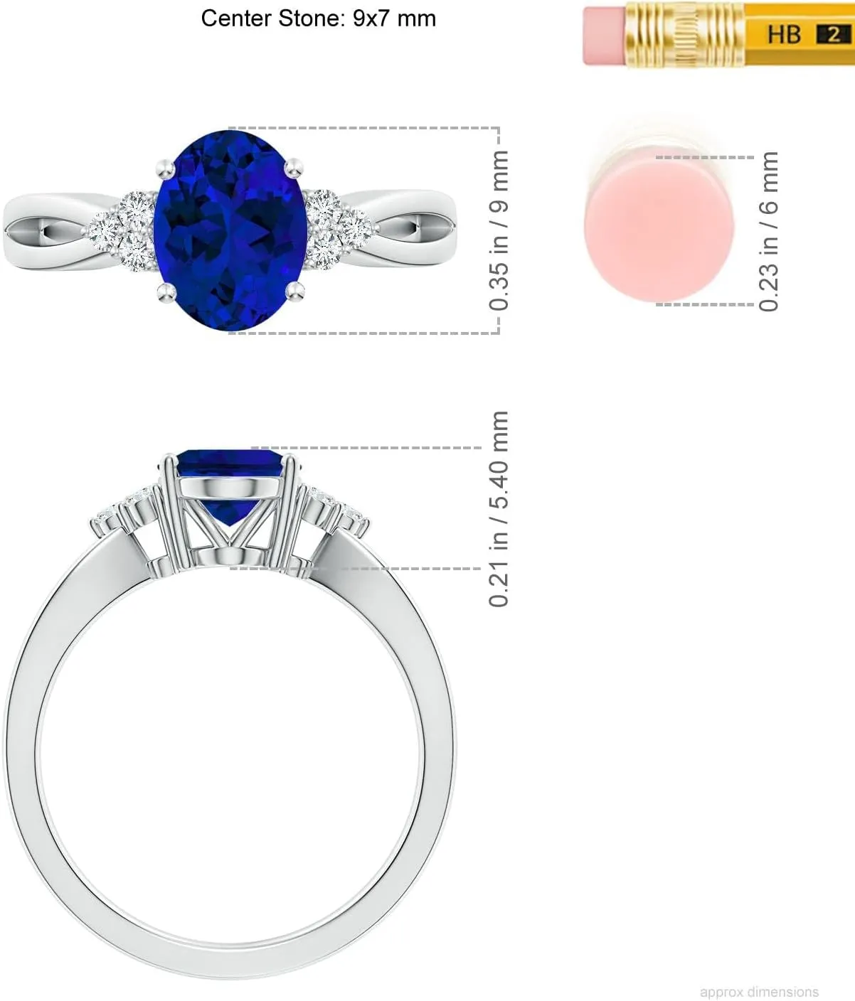 for Women Angara Lab Grown Solitaire Oval Blue Sapphire Split Shank Ring with Trio Lab Diamonds in Silver / 14K Solid Gold/Platinum | Birthday, Engagement, Anniversary, Wedding generate landlord deceitful Jewelry Gift 