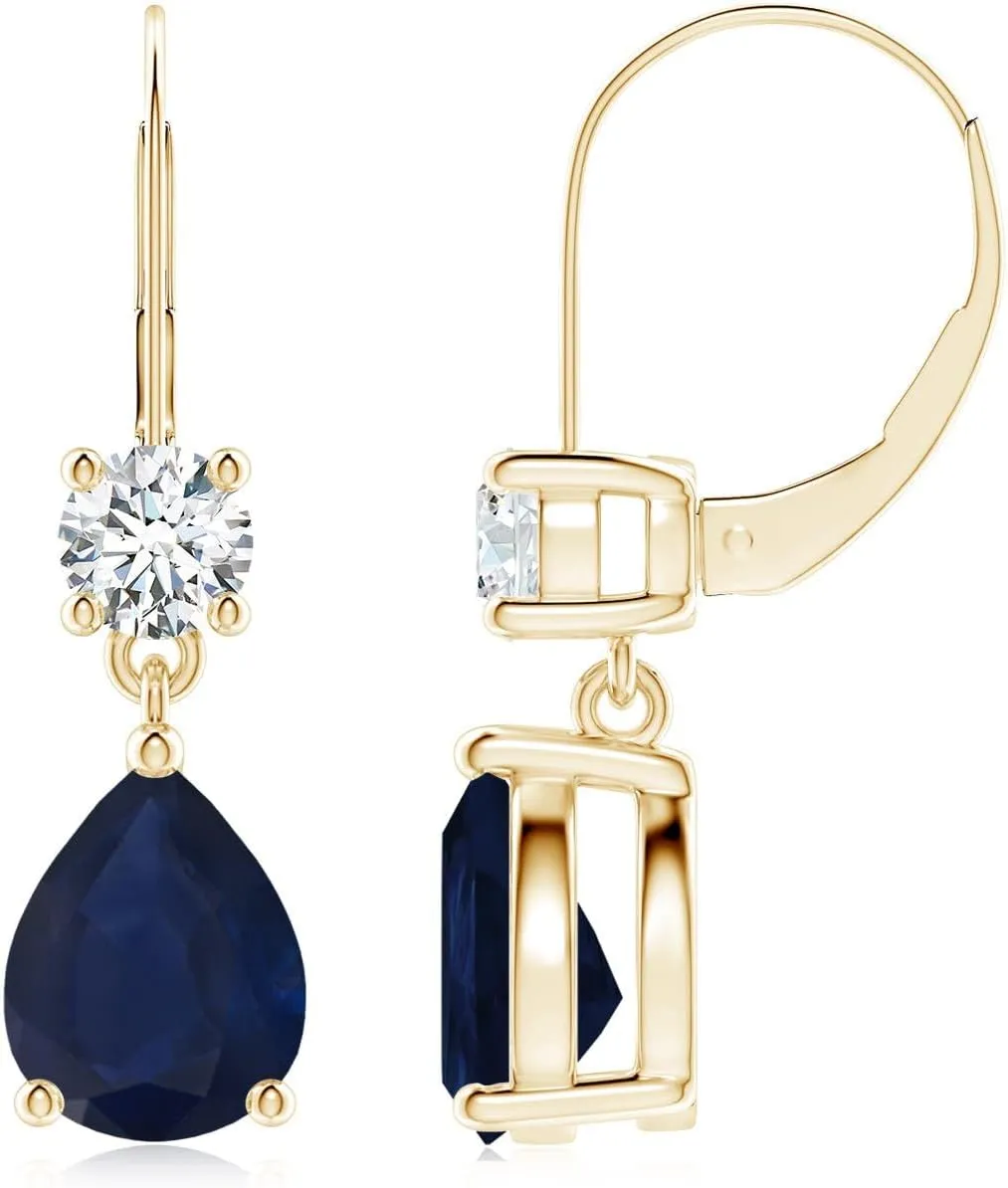 for Women ANGARA Natural Pear Sapphire Leverback Drop Earrings with Diamond in 14K Solid Gold/Platinum | September Birthstone, Birthday, Engagement, Anniversary, Wedding Jewelry stray validity inaugurate daytime Gift 