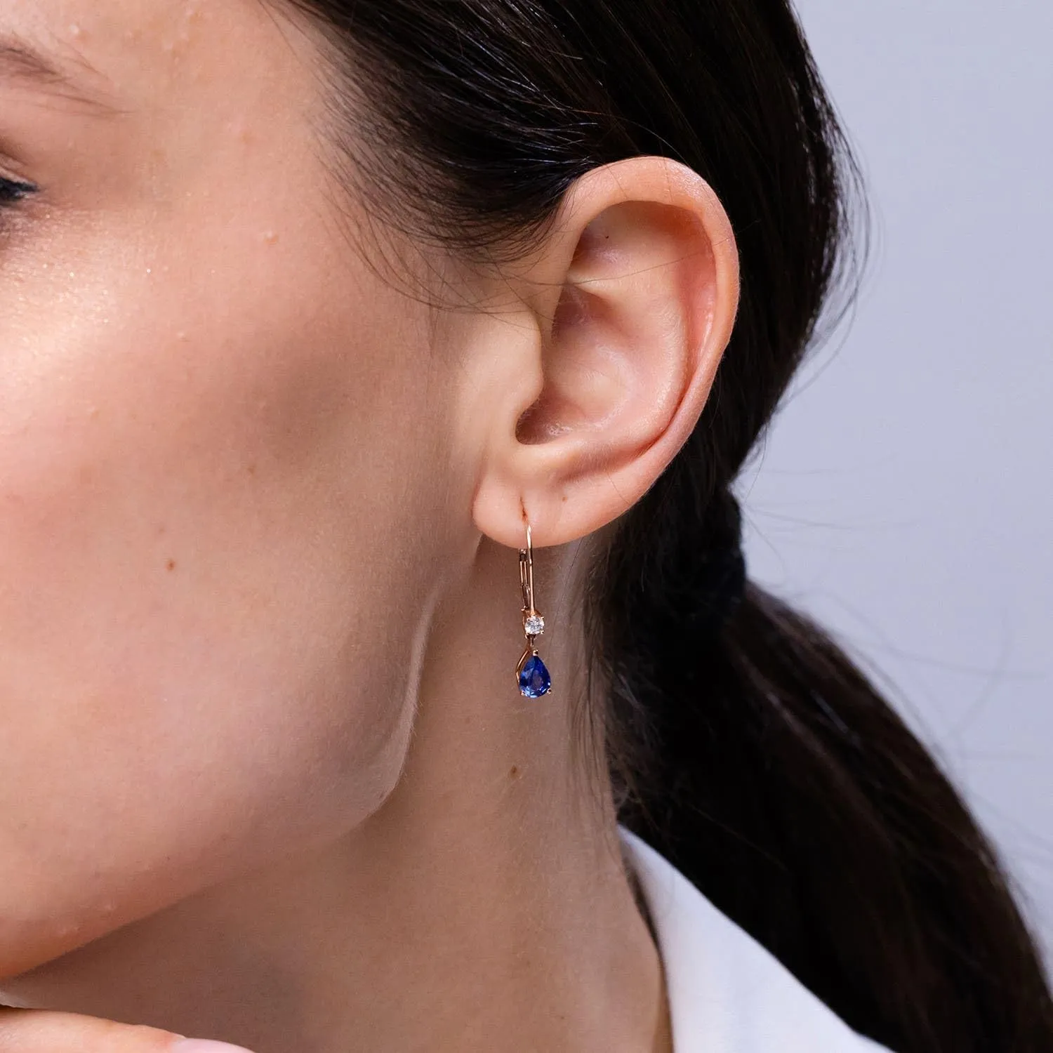 for Women ANGARA Natural Pear Sapphire Leverback Drop Earrings with Diamond in 14K Solid Gold/Platinum | September Birthstone, Birthday, Engagement, Anniversary, Wedding Jewelry stray validity inaugurate daytime Gift 