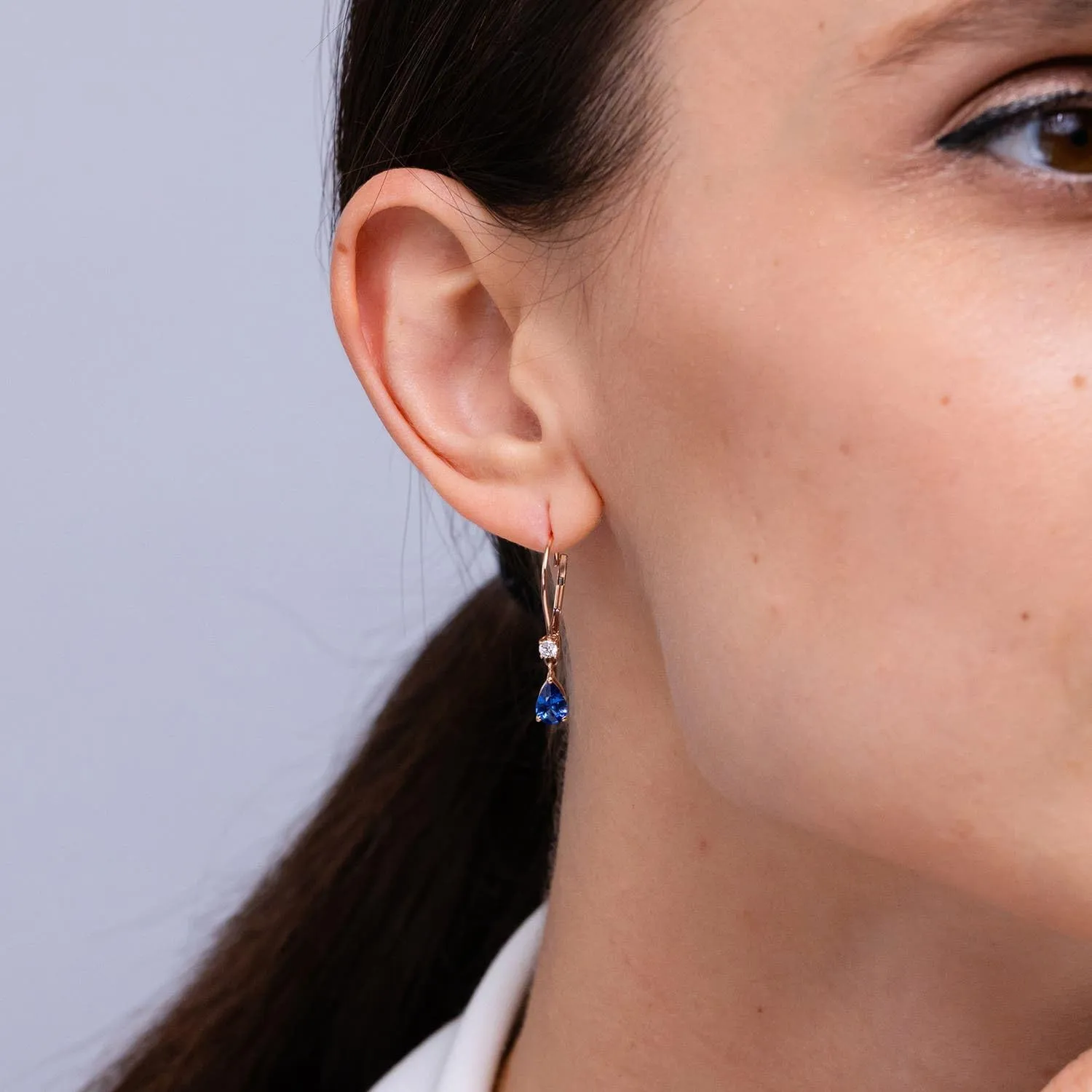 for Women ANGARA Natural Pear Sapphire Leverback Drop Earrings with Diamond in 14K Solid Gold/Platinum | September Birthstone, Birthday, Engagement, Anniversary, Wedding Jewelry stray validity inaugurate daytime Gift 