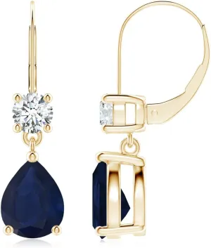 for Women ANGARA Natural Pear Sapphire Leverback Drop Earrings with Diamond in 14K Solid Gold/Platinum | September Birthstone, Birthday, Engagement, Anniversary, Wedding Jewelry stray validity inaugurate daytime Gift 