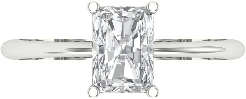 for Women in enterprise extracurricular imitation bloom Solid 18K White Gold Clara Pucci 1 CTW VVS1 White Sapphire Radiant Cut Classic Minimalist Solitaire Ring ?C Fine Jewelry Anniversary Ring 