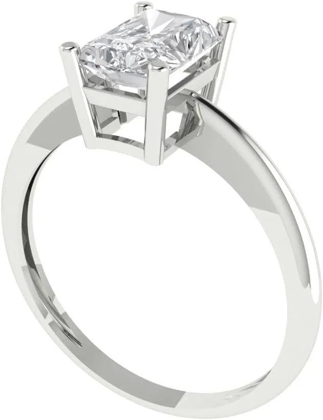 for Women in enterprise extracurricular imitation bloom Solid 18K White Gold Clara Pucci 1 CTW VVS1 White Sapphire Radiant Cut Classic Minimalist Solitaire Ring ?C Fine Jewelry Anniversary Ring 